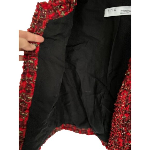 Iro Red Disco Tweed Jacket Wool Blend Red Silver Tweed Blazer Lined - Sz 4 - Picture 9 of 13